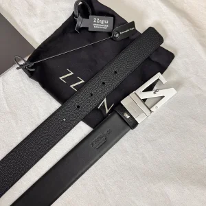 Essenceofluxury Mens Belts Zegna Leather Belt in Black A175PP240 AA196618