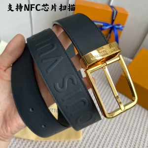 Essenceofluxury Womens Belts Louis Vuitton LV Black Leather Belt 35MM A175PP240 AA196613