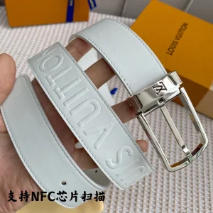 Essenceofluxury Womens Belts Louis Vuitton LV White Leather Belt 35MM A175PP240 AA196610