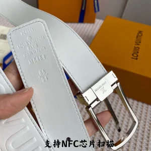 Essenceofluxury Womens Belts Louis Vuitton LV White Leather Belt 35MM A175PP240 AA196610