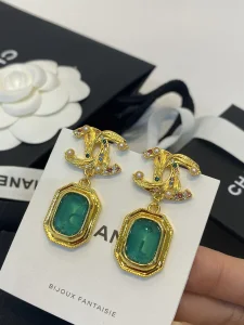 Essenceofluxury Womens Jewelry Chanel CC Logo Pendant Earrings Gold Green A39PP180 AA196711