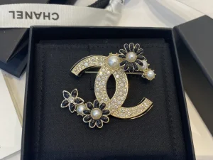 Chanel Crystals CC Logo Flowers Brooch 