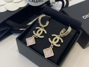 Essenceofluxury Womens Jewelry Chanel Crystals CC Logo Pendant Earrings A39PP180 AA196725