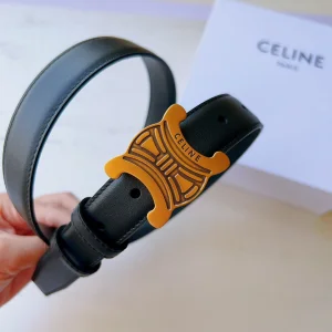 Celine Medium Triomphe Leather Belt Black 25MM 