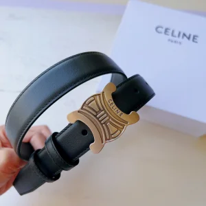 Celine Medium Triomphe Leather Belt Black 25MM 