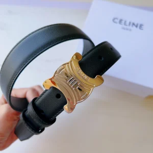 Celine Medium Triomphe Leather Belt Black 25MM 