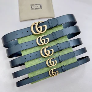 Essenceofluxury Womens Belts Gucci Double G Black Leather Belt A175PP240 AA197873