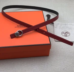 Essenceofluxury Womens Belts Hermes Leather Belt in Black Red 13MM A175PP240 AA197858