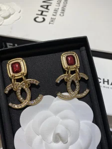 Chanel Vintage Crystals CC Logo Earrings 
