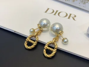 Dior Gold CD Navy Earrings Pearl 