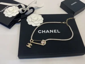Chanel Crystals CC Logo and Pink Necklace 