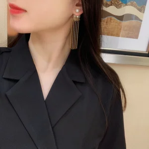 Essenceofluxury Womens Jewelry Dior Tribales Pearl Tassel Earrings A205PP180 AA198913