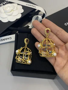 Chanel Gold Birdcage Pendant Earrings AB9631 