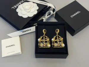 Essenceofluxury Womens Jewelry Chanel Gold Birdcage Pendant Earrings AB9631 A39PP280 AA199488