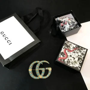 Essenceofluxury Womens Jewelry Gucci Double G Resin Brooch with Crystals A152PP180 AA199534
