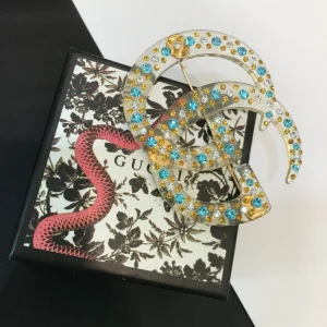 Essenceofluxury Womens Jewelry Gucci Double G Resin Brooch with Crystals A152PP180 AA199534