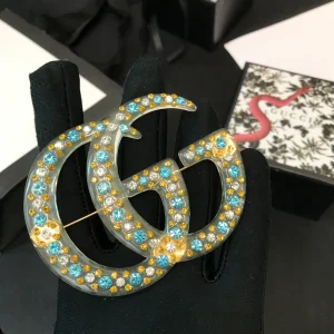 Essenceofluxury Womens Jewelry Gucci Double G Resin Brooch with Crystals A152PP180 AA199534