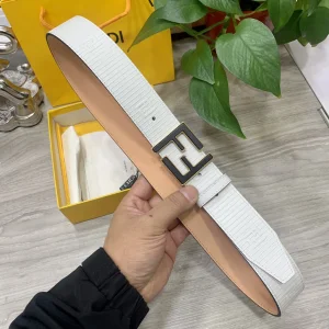 Fendi FF Logo Buckle White Leather Belt 38MM 