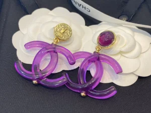 Essenceofluxury Womens Jewelry Chanel CC Logo Earrings Purple A39PP180 AA200930