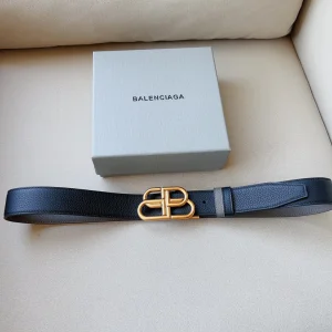 Essenceofluxury Womens Belts Balenciaga BB Leather Belt in Black Gray 34MM A191PP240 AA201381
