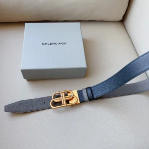 Essenceofluxury Womens Belts Balenciaga BB Leather Belt in Black Gray 34MM A191PP240 AA201381