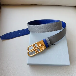 Essenceofluxury Womens Belts Balenciaga BB Leather Belt in Blue Gray 34MM A191PP240 AA201382