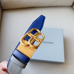 Essenceofluxury Womens Belts Balenciaga BB Leather Belt in Blue Gray 34MM A191PP240 AA201382