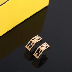 Fendi Gold Baguette FF Logo Earrings 