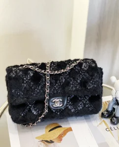 Essenceofluxury Womens Handbags Chanel Black Shearling Flap Bag A103PP1480 AA201976