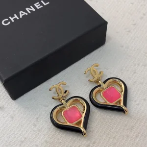 Chanel CC Logo Love Heart Earrings Black 