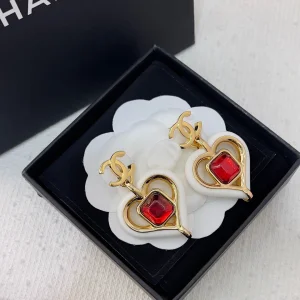 Chanel CC Logo Love Heart Earrings White 