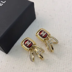 Chanel Crystals CC Gold Earrings 