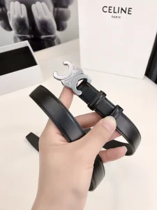 Celine Triomphe Leather Belt Black 25MM 