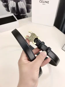Celine Triomphe Leather Belt Black 25MM 