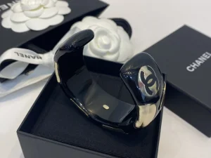 Chanel CC Logo Bangle Bracelet Black