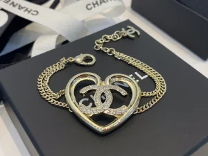 Chanel Crystal CC Heart Chain Bracelet