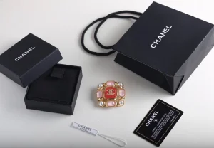 Chanel Crystal CC Square Brooch Pink