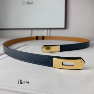 Hermes Kelly 18 Leather Belt Blue 18MM