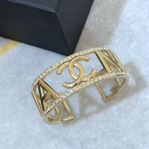Chanel CC Logo Gold Crystal Bracelet