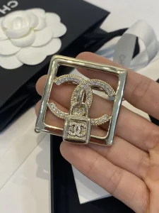 Chanel Crystal CC Padlock Square Brooch