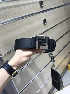 Fendi FF Logo Black Leather Belt 38MM
