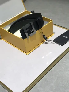 Fendi FF Logo Black Leather Belt 38MM