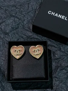 Chanel Crystal CC Heart Earrings