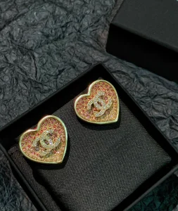 Chanel Crystal CC Heart Earrings