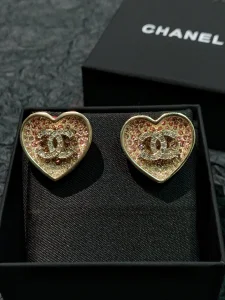 Chanel Crystal CC Heart Earrings