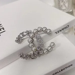 Chanel Crystal Pearl CC Logo Brooch