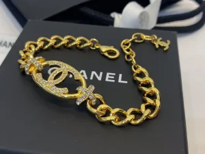 Chanel Crystal CC Gold Chain Bracelet