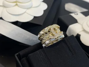 Chanel Crystals CC Rings White
