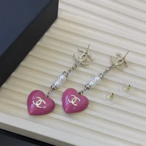 Chanel Crystal CC Heart Earrings