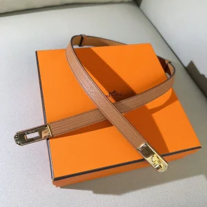 Hermes Kelly Buckle Leather Belt Brown